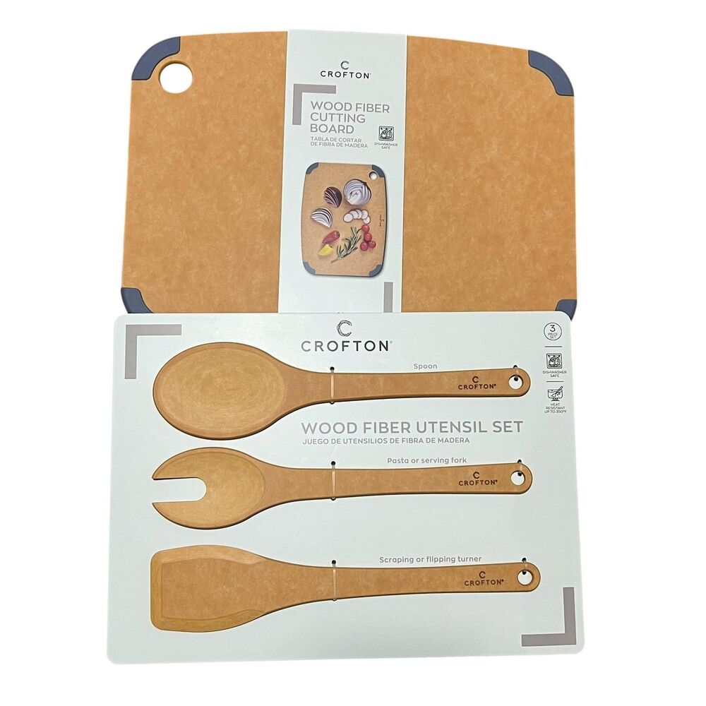 Crofton Wood Fiber Cutting Board & 3 Cooking Utensil Spoon Fork Turner Aldi Excl